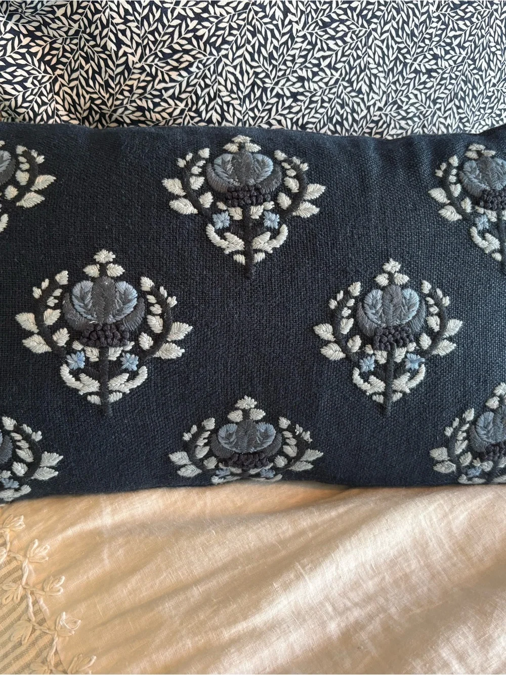 Serena & Lily Kemp Navy Embroidered Throw Pillow Cover